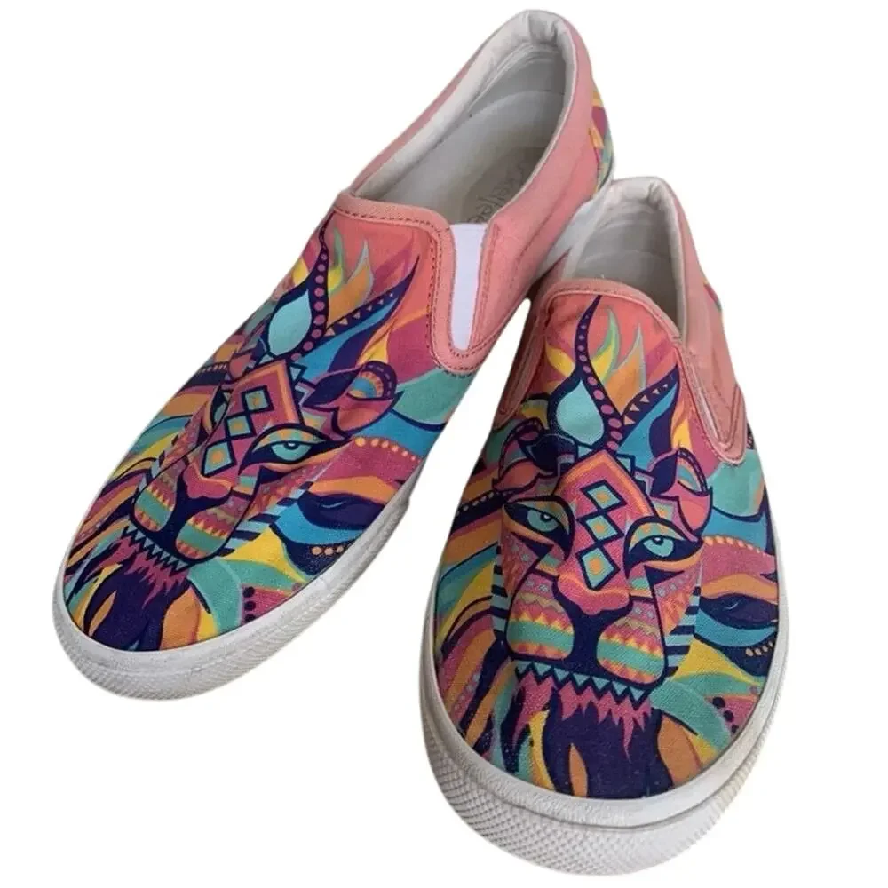 Bucket Feet Lion King Slip On Shoes Size 7 Wild Print Canvas Multi Pink Lion